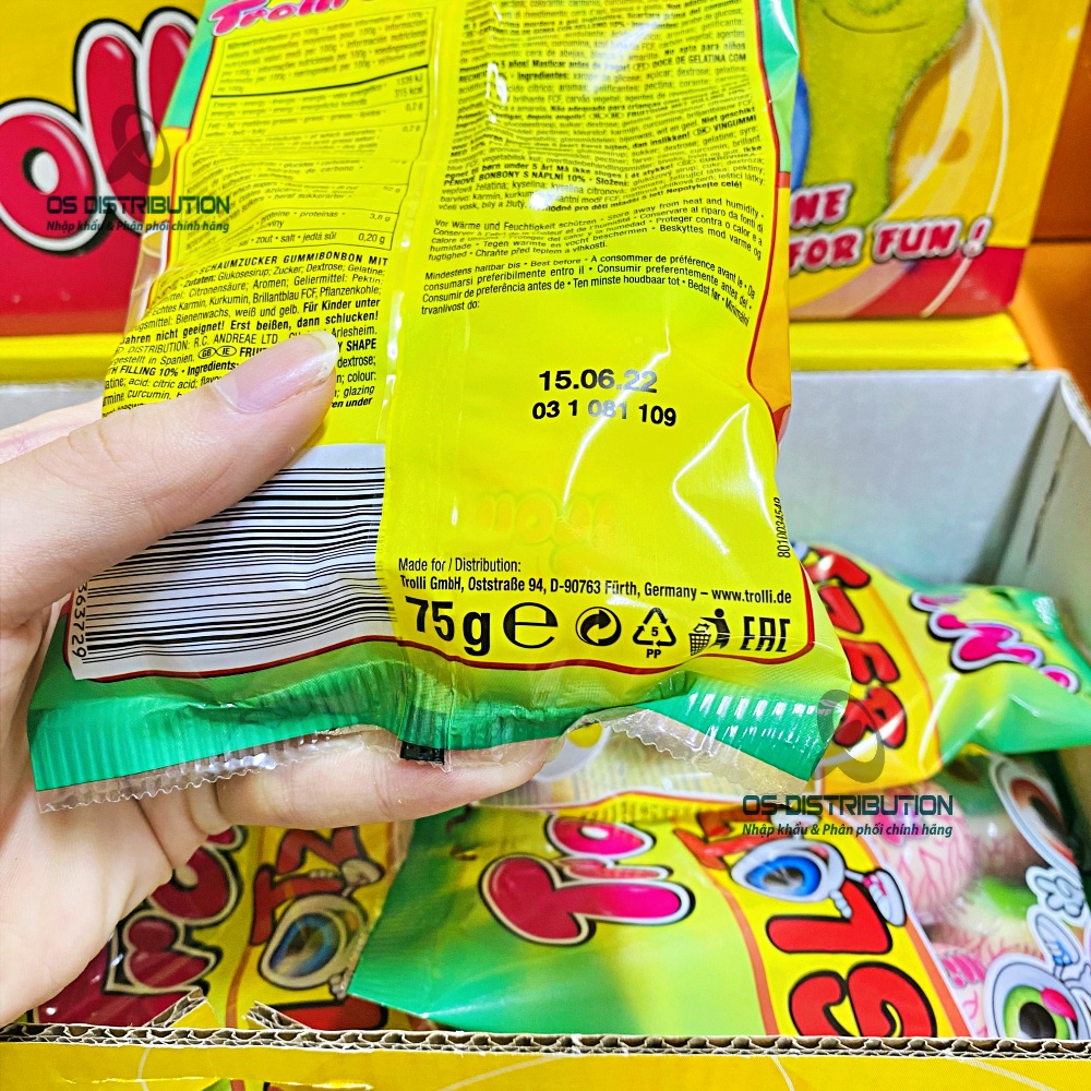 Kẹo dẻo Trolli hình con mắt trolli glotzer gói 4 viên 75G nhập khẩu Đức