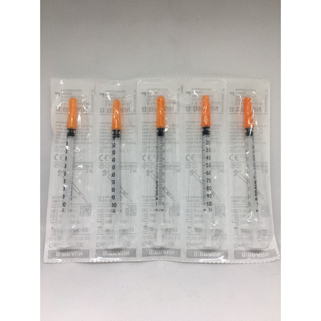 [Hộp 100 Cây ] Bơm Tiêm Insulin Bbraun 1ml Đỏ , Cam