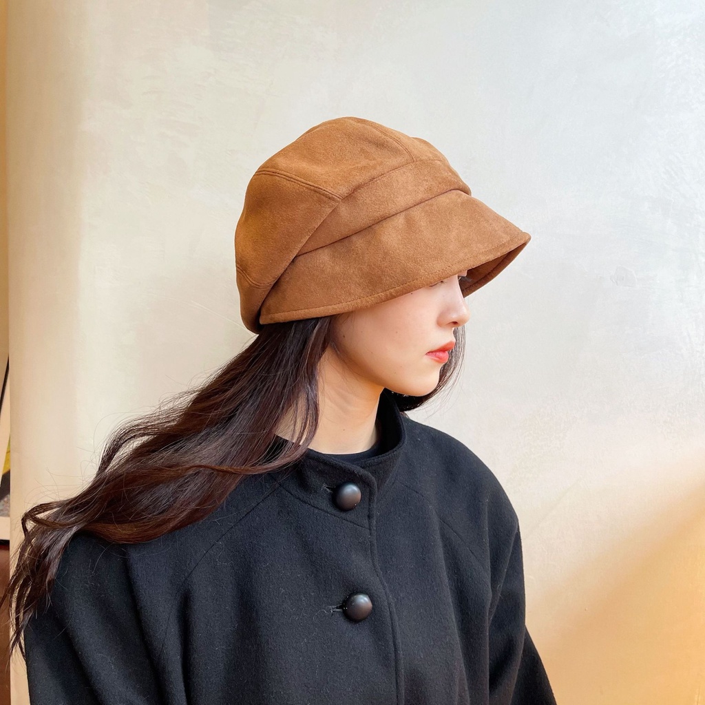 Mũ bucket chất liệu da lộn thiết kế phía trước dài phía sau ngắn thời trang thu đông cho nữ