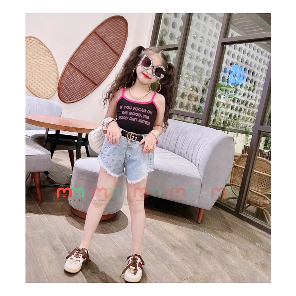 Quần short jean bé gái size đại cá tính chất jean cao cấp co dãn nhẹ lưng thun cho bé 8kg đến 40kg