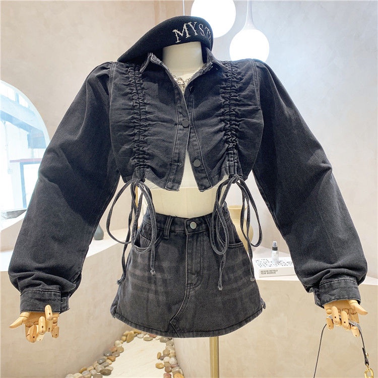 Áo khoác Denim dài tay phối dây rút thời trang mùa thu dành cho nữ | BigBuy360 - bigbuy360.vn