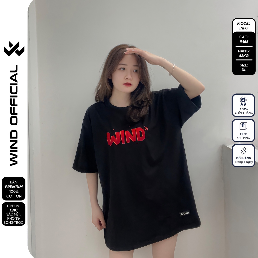 Áo thun tay lỡ unisex WIND phông form rộng 65% cotton FIRE nam nữ oversize