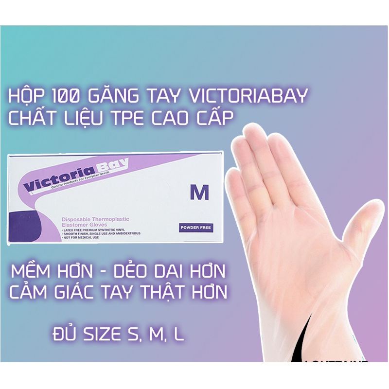 Hộp 100 gang tay Victorya bay chất liệu TPE chính hãng siêu dai gang tay cao su