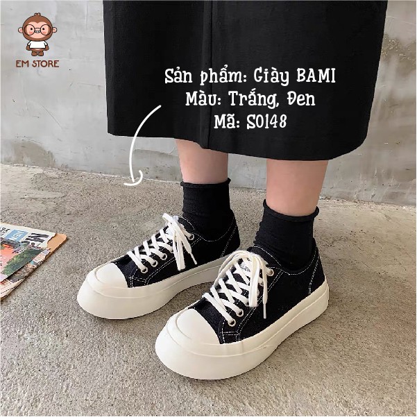 GIÀY BAMI BASIZ SNEAKER - TRẮNG ĐEN DỄ PHỐI ĐỒ ÊM CHÂN ĐỘN ĐẾ 3CM