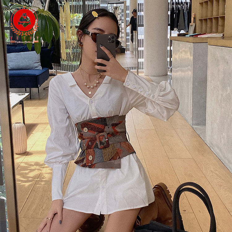 Set Áo Sơ Mi Dài Tay + Chân Váy Lưng Cao Thời Trang Dành Cho Nữ