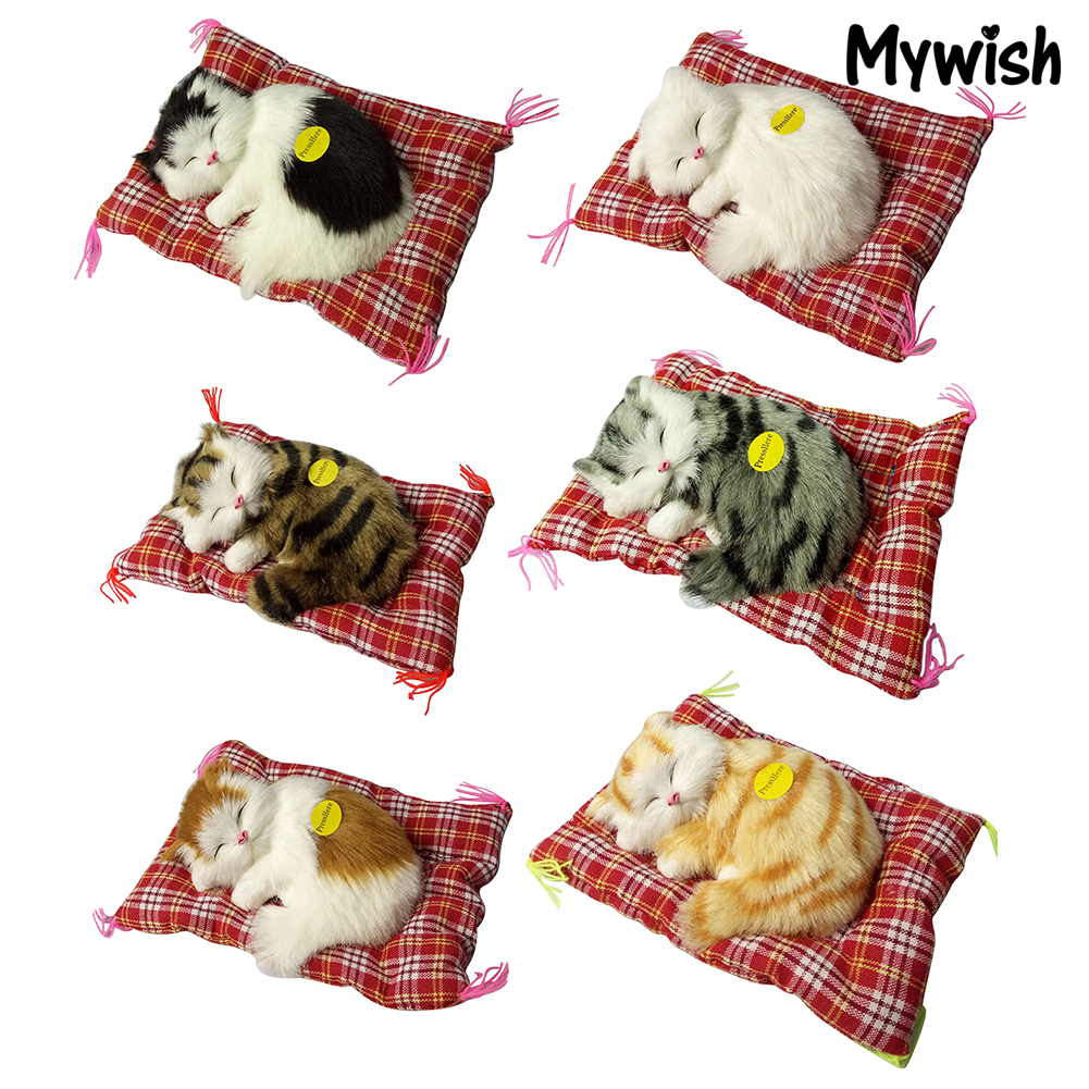 MYWISH Sleeping Cat Plush Stuffed Toy Press Simulation Sound Animal Cute Doll Kids Gift