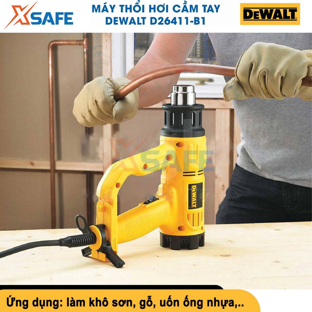 Máy khò màng co DEWALT D26411-B1 1800W, có nút điều chỉnh nhiệt độ 50-600°C,kèm 2 đầu ống tròn và dẹp[CHÍNH HÃNG][XSAFE]