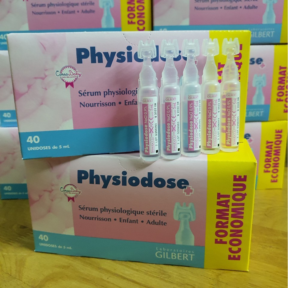 Nước muối sinh lý pháp Gifrer và Physiodose vệ sinh, kháng viêm cho bé