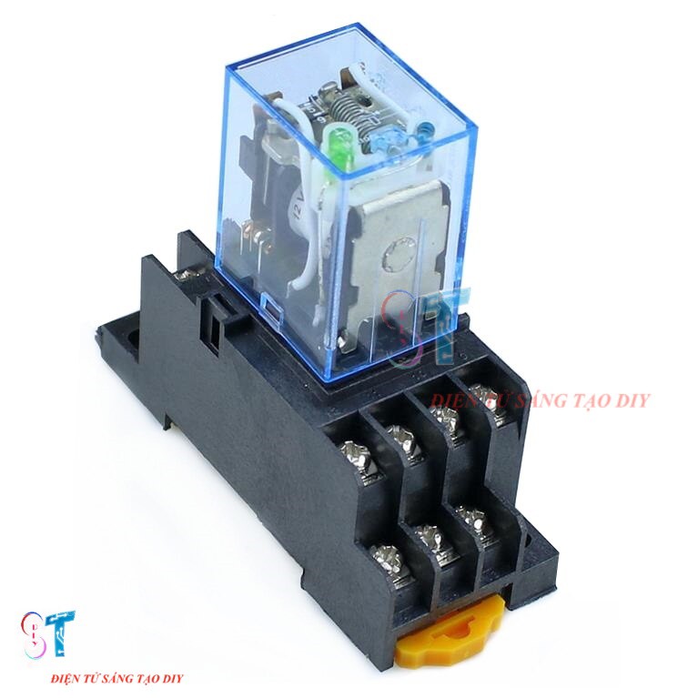 Relay Trung Gian, rơ le kính MY4N-J 12V 5A 220VAC 14 Chân Kèm Đế Vặn Ốc