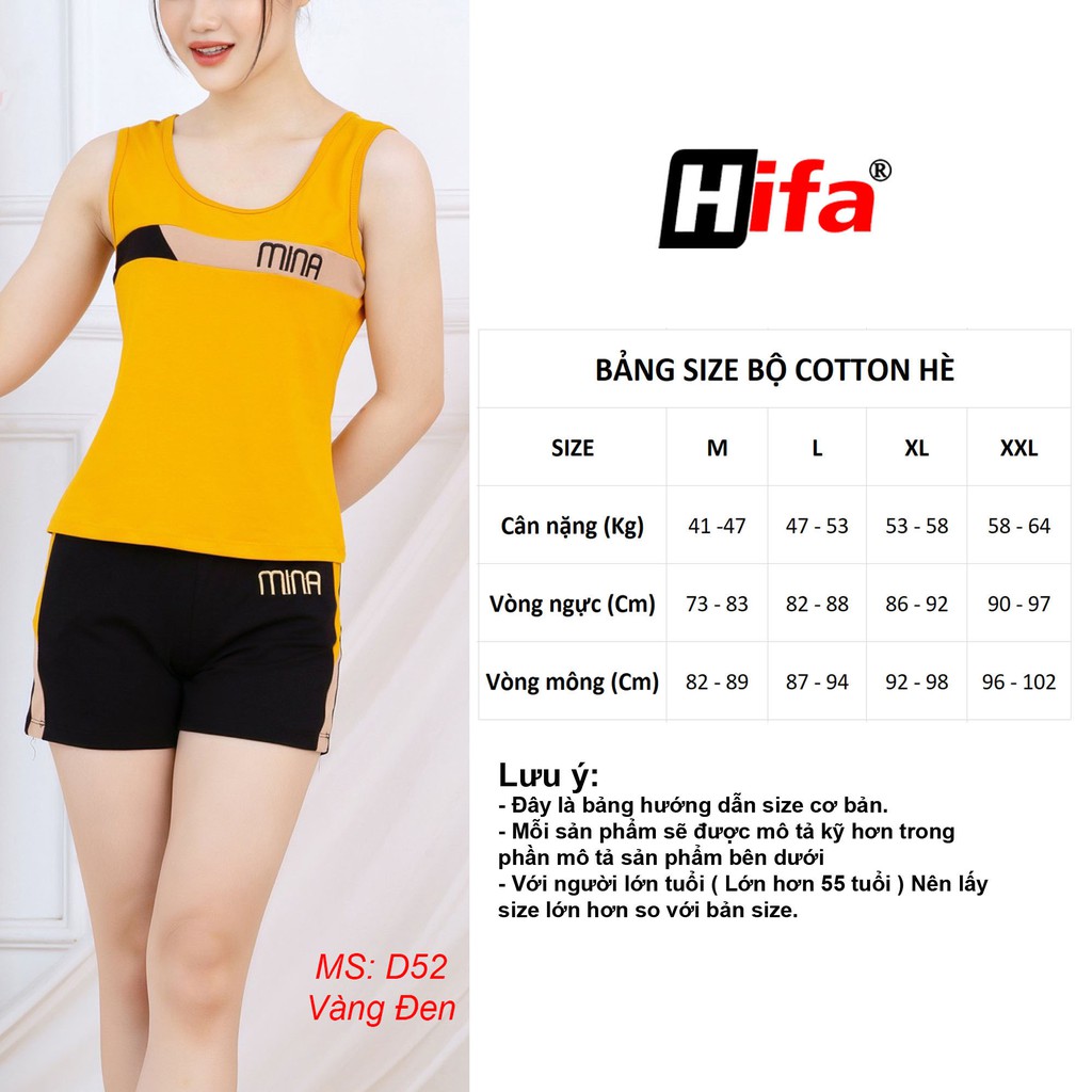 Đồ bộ nữ sát nách quần đùi bộ mặc nhà HIFA thoải mái mát mẻ cho mùa hè. Chất thun cotton xịn. MS:D52