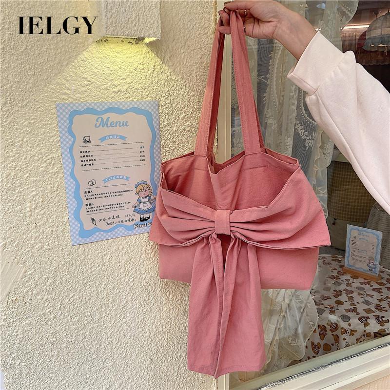 Túi xách IELGY vải canvas đính nơ thời trang cho nữ