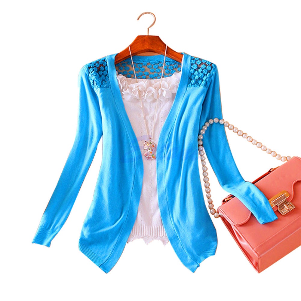 Áo Khoác Cardigan Dệt Kim Phối Ren Màu Sắc Ngọt Ngào Xinh Xắn Cho Nữ