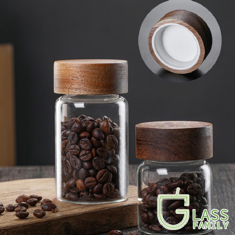 Hũ thủy tinh trong suốt GF nắp vặn bằng gỗ nắp đậy kín bình chứa bình đựng thực phẩm có dung tích lớn thực phẩm sấy khô bình bảo quản hạt trái cây keo nắp gỗ chống côn trùng