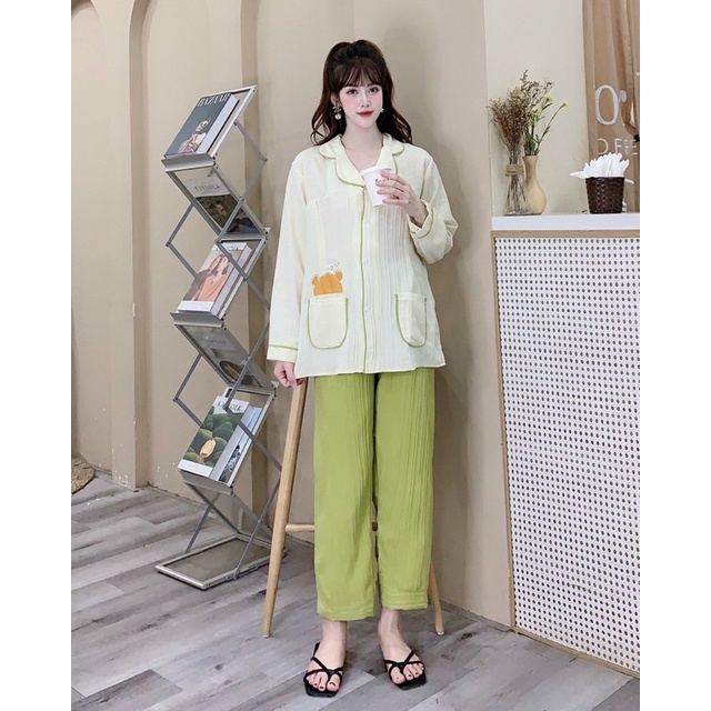 Bộ Pijama Chất Đũi Xốp Viền Kẻ Phối Màu Siêu Xinh, Bộ mặc nhà có khoá kéo