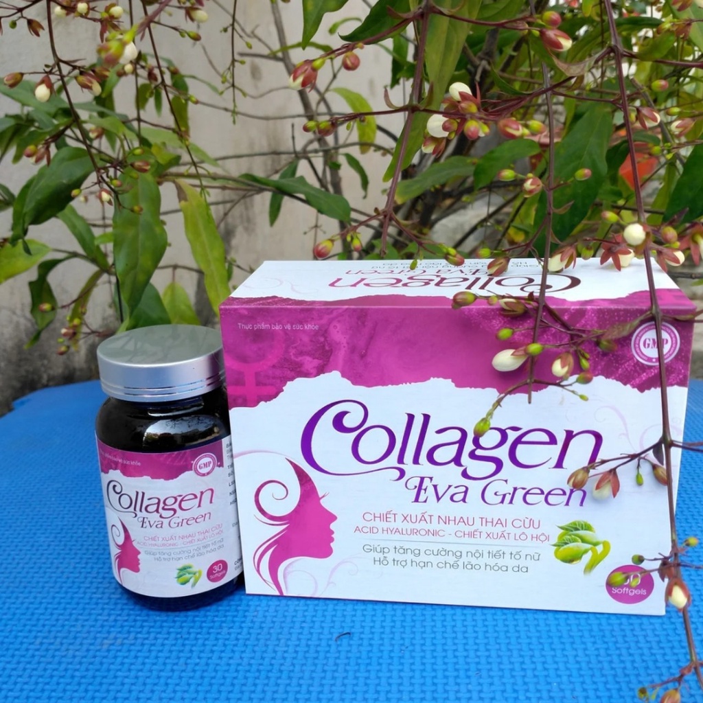 COLLAGEN EVA GREEN Giúp  bổ sung COLLAGEN  tươi và các vitamin giúp sáng da, hết sạm da, tàn nhàn da đẹp mịn màng .