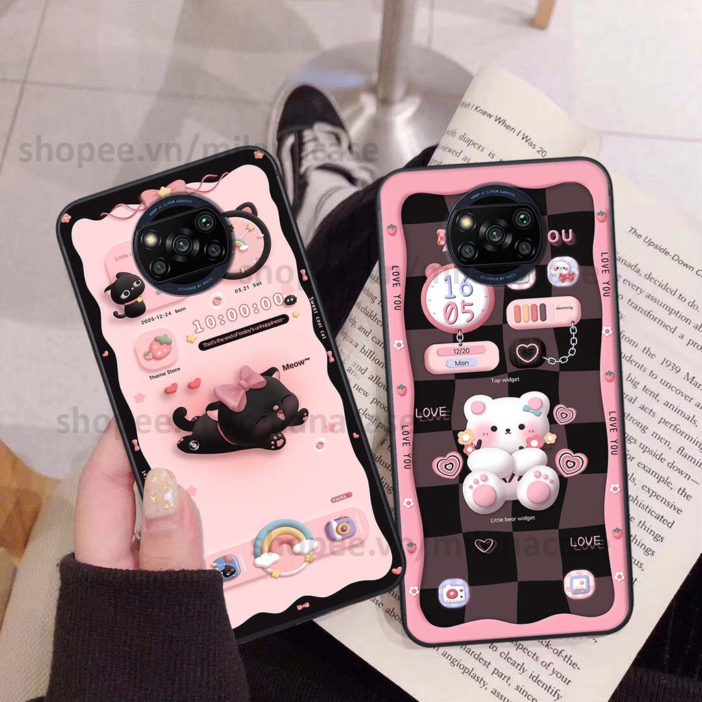 Ốp Xiaomi Poco X3 / Poco X3 Pro hình đồng hồ icon gấu mèo cute cực dễ thương ngộ nghĩnh