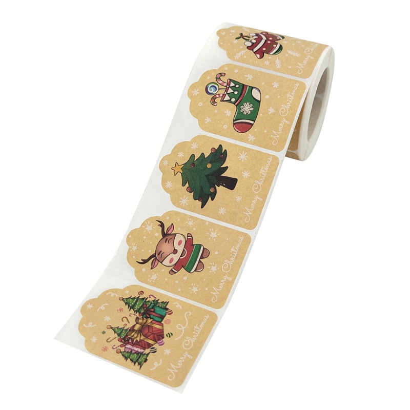 Set 300 nhãn dán trang trí hộp bánh bằng giấy kraft tự nhiên phong cách giáng sinh