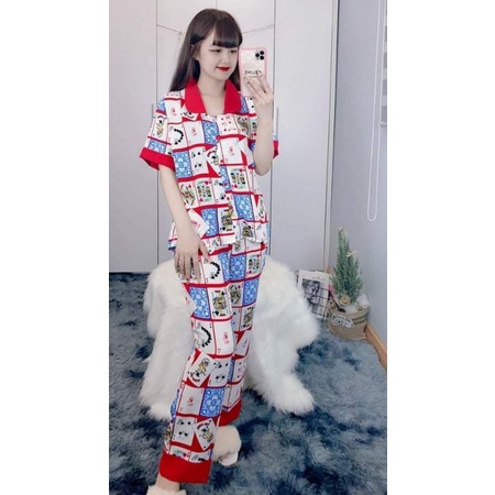 Bộ Pijama Lụa Mango Cao Cấp Thiết Kế Cổ Sen