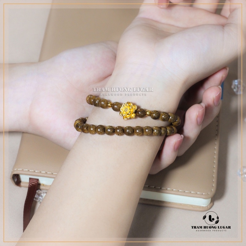 Vòng tay trầm hương - Trầm Hương Lugar - Mix Hoa Sen