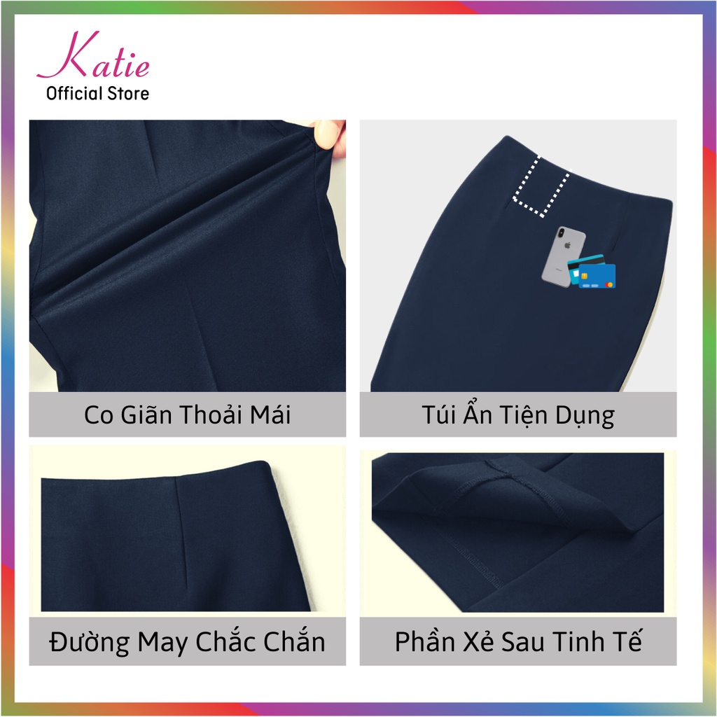 Chân Váy Bút Chì Katie Chân Váy Bó Dài Qua Gối 63cm Màu Xanh Đen Thanh Lịch Co Giãn 4 Chiều Cv088