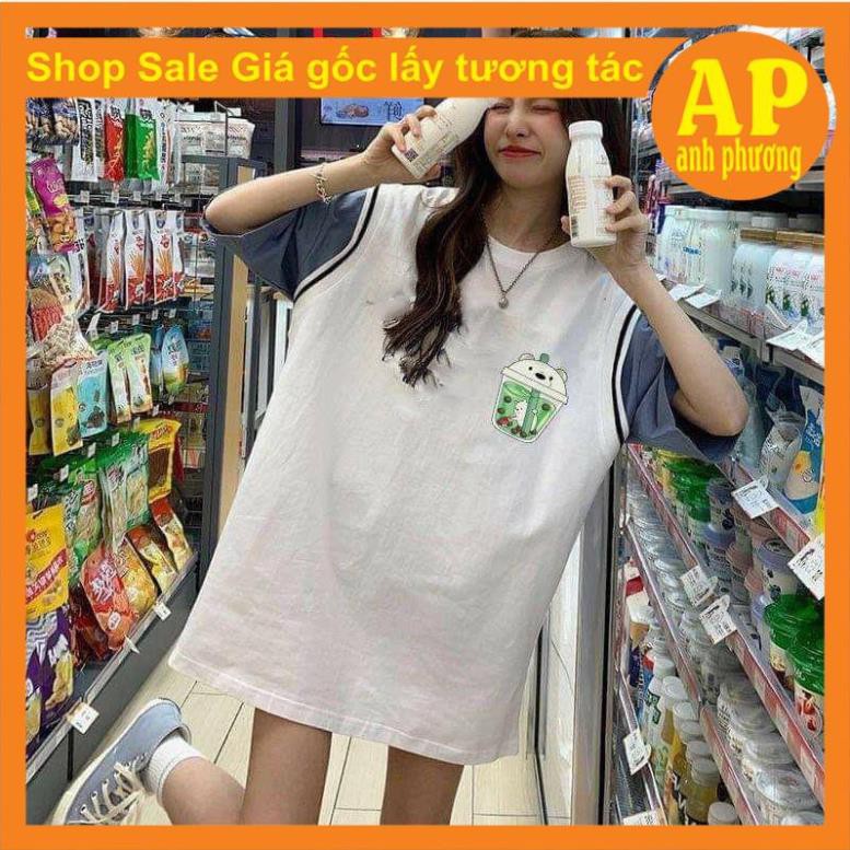 (Free ship)Áo thun tay lỡ Unisex tay phối BÓNG RỔ TRÀ SỮA cá tính phong cách Hàn Quốc ་