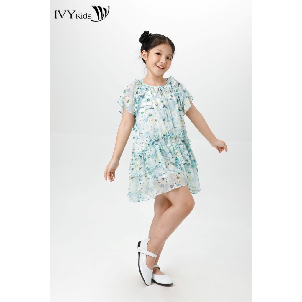 Đầm lụa bé gái nhấn bèo IVY moda MS 48G1506