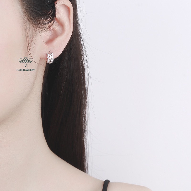 Khuyên tai bạc nữ TLEE lá tròn đính đá cao cấp TleeJewelry B0201