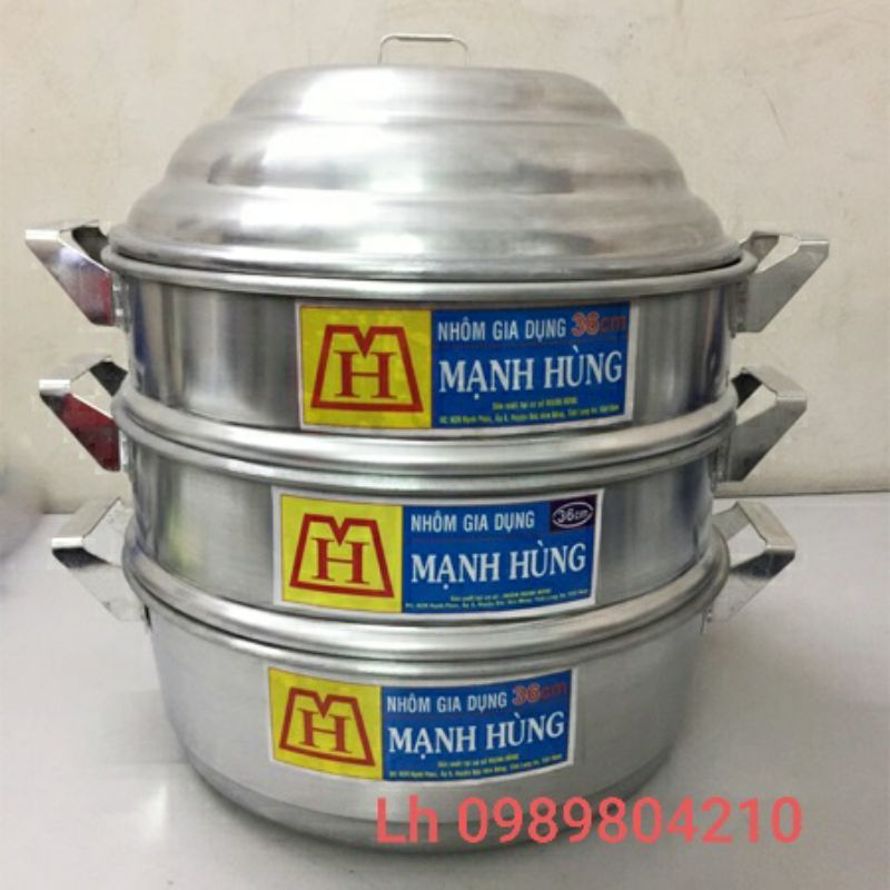 Bộ xửng hấp nhôm Mạnh Hùng 3 tầng size 36 ,bộ xửng hấp bánh 3 tầng ,xửng hấp bánh bao,rau,hải sản