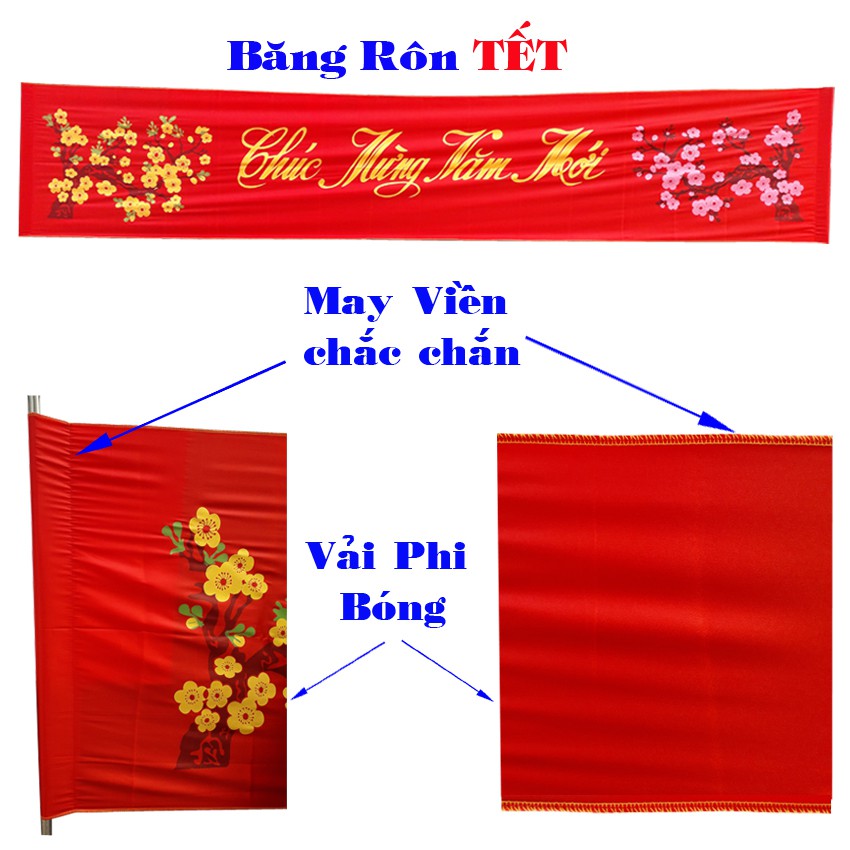 Băng rôn treo Chúc Mừng Năm Mới 2022 kích thước 0,75 x 3, 4, 5m - quà Tết mừng Xuân Noel