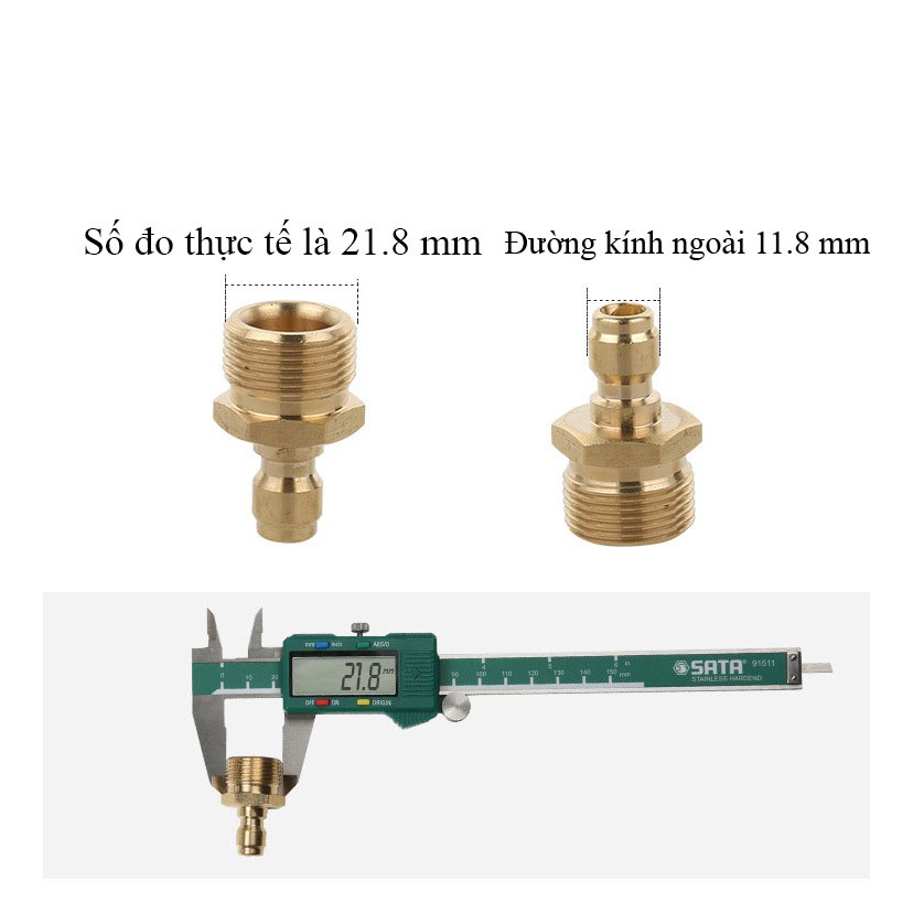 Đầu ren kết nối ren ngoài 22mm và ren nối nhanh đường kính 11.8 mm (cho phụ kiện rửa xe...)