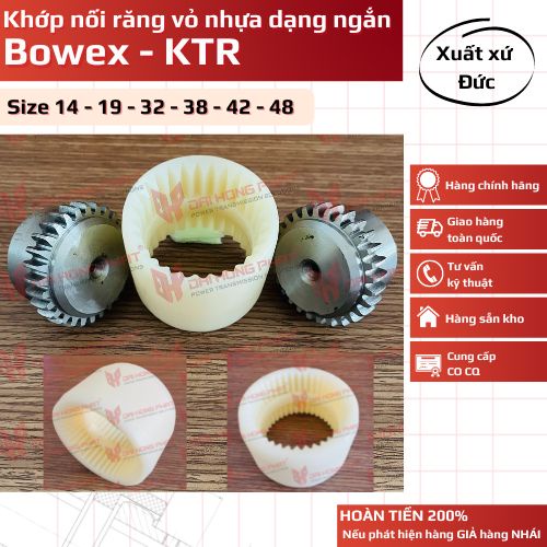 Khớp nối răng vỏ nhựa Bowex KTR. Loại hub ngắn 1A. HÌNH THẬT, SẴN KHO