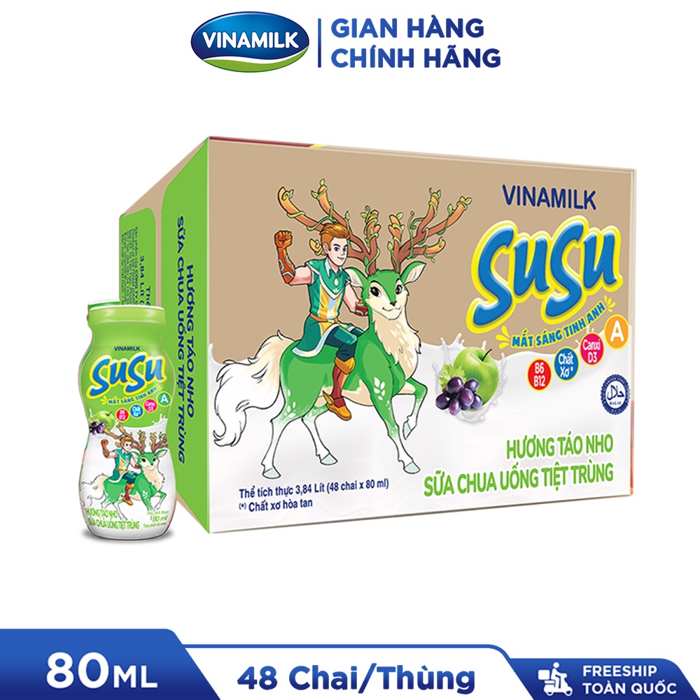 Thùng 48 chai sữa chua uống susu IQ hương táo nho 80ml