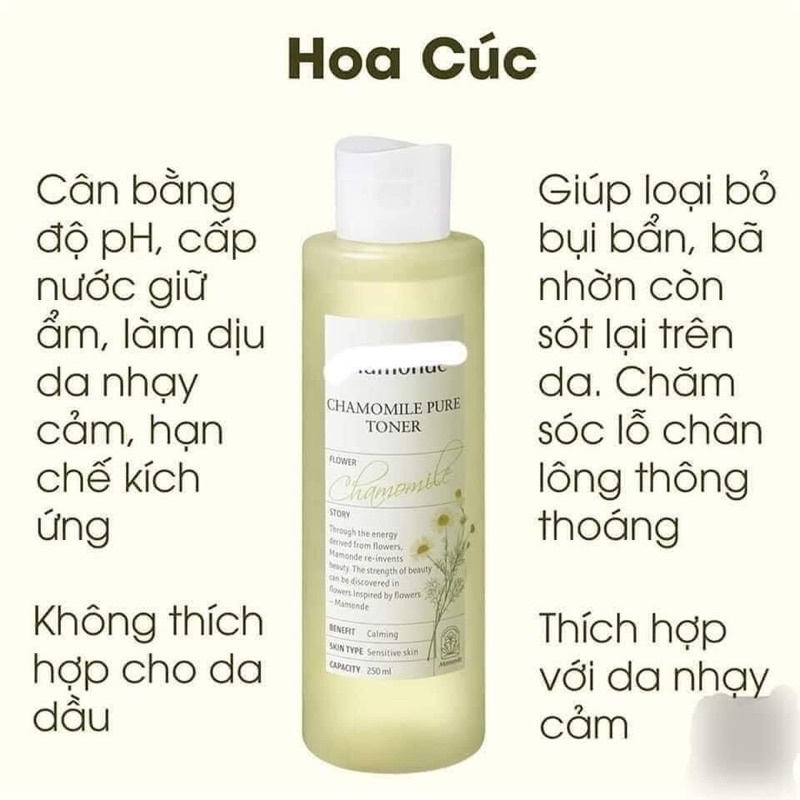 Nước Hoa Hồng Không Cồn Mamonde Toner Chiết Xuất Hoa Cúc 250ml