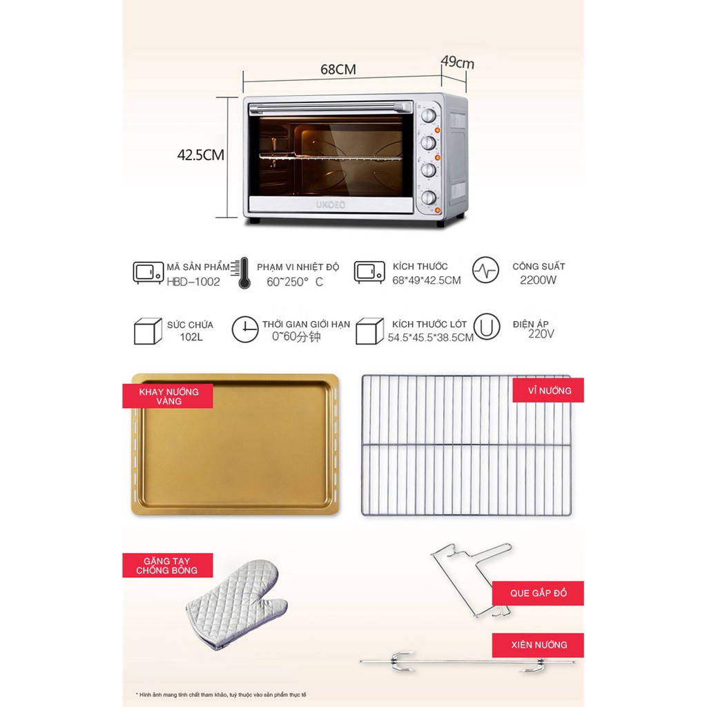 Lò nướng Ukoeo 102l cao cấp, khoang to thích hợp tiệc tùng và cả kinh doanh - Hàng Nhập khẩu- Bảo Hành 12 Tháng