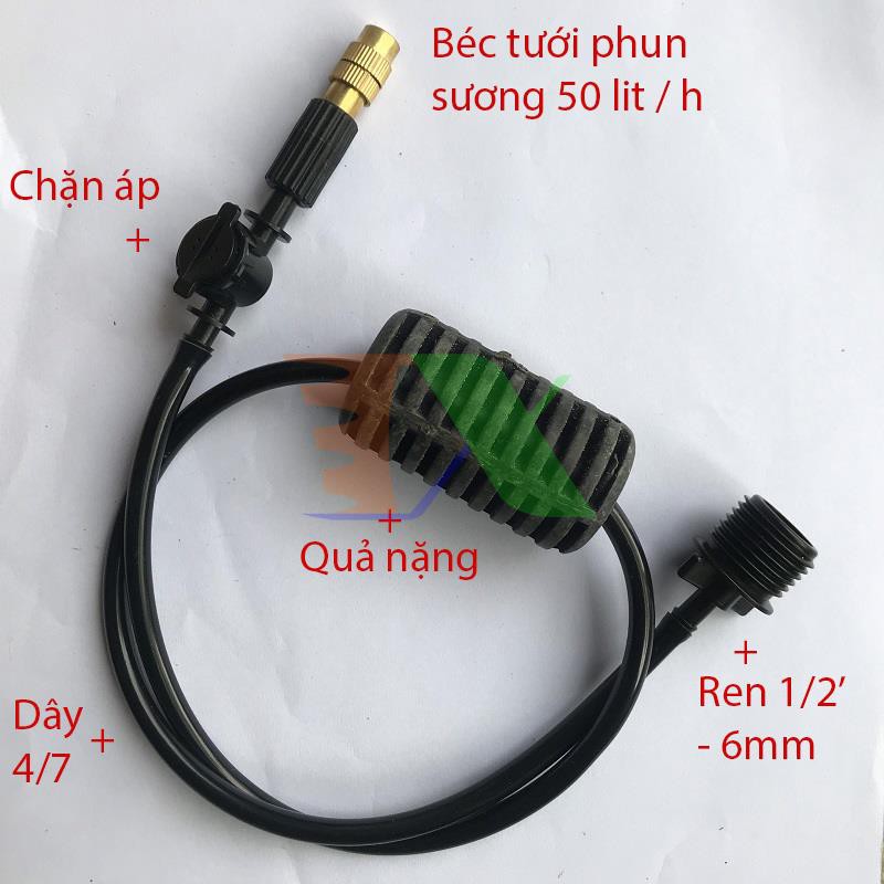 Bộ béc tưới treo 1 đầu phun sương bằng đồng 50Lit/h + khỏi thủy ren 21-4/7mm