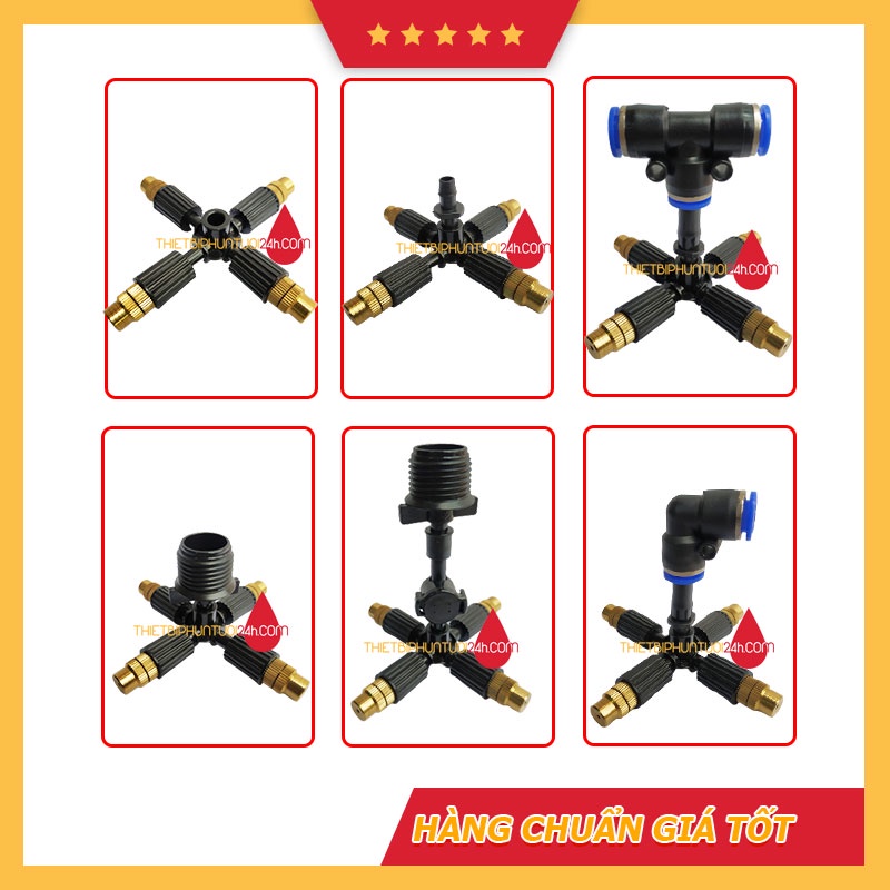 Béc phun sương đồng 4 hướng kết nối nhiều chân tùy chọn phun sương tưới lan tưới cây làm mát chỉnh được tia - MHL