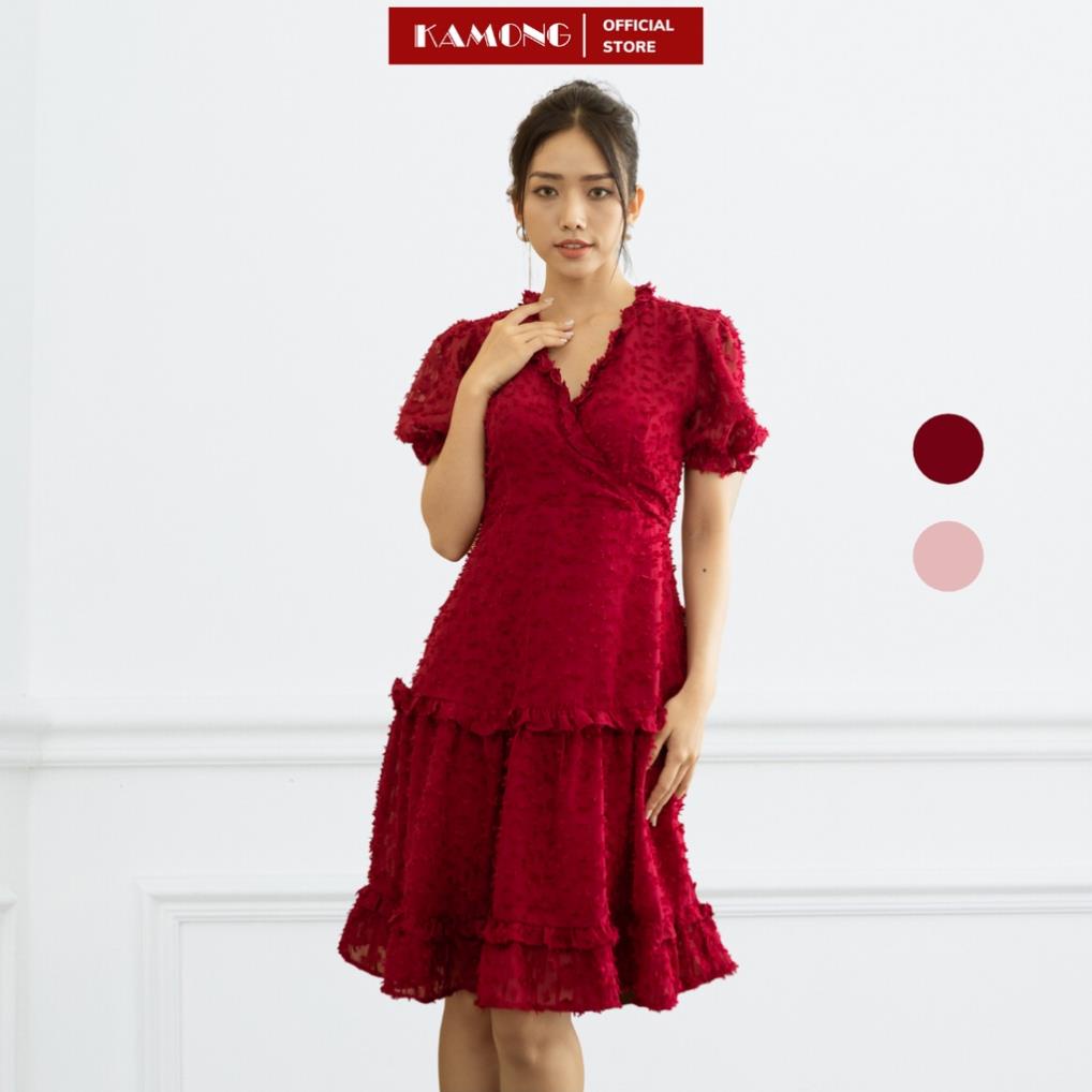 Đầm nữ phối bèo KAMONG tùng kiểu 3 tầng dự tiệc. IVY