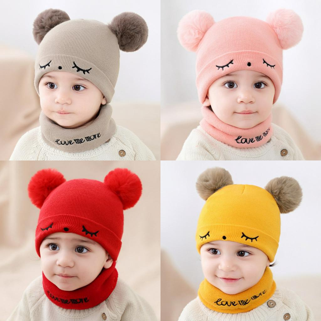 Bộ Mũ Len Trùm Đầu &amp; Khăn Choàng Cổ Cho Bé Trai &amp; Bé Gái Sơ Sinh