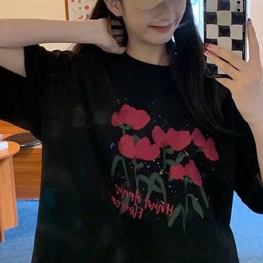 Áo thun SUXI tay ngắn dáng rộng in họa tiết phong cách Hàn Quốc thời trang dành cho nữ