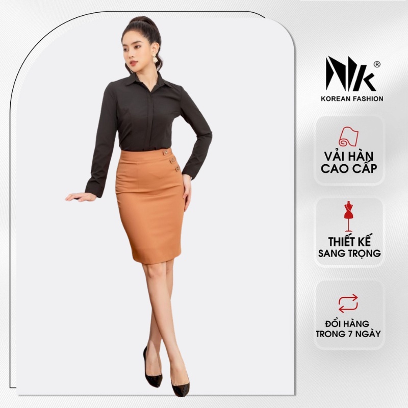 Chân Váy Thiết Kế Công Sở NK FASHION Dáng Bút Chì Phối Khuy Chéo Sườn, Chất Liệu Nhập Hàn Hai Lớp Cao Cấp NKCV2011003