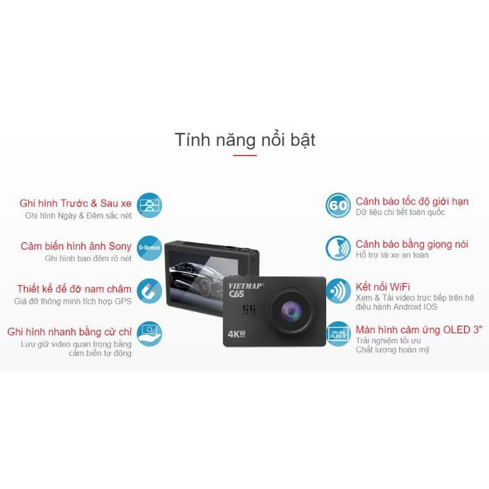 CAMERA HÀNH TRÌNH VIETMAP C65 CAMERA GHI HÌNH TRƯỚC SAU CAO CẤP KÈM THẺ NHỚ HÀNG CHÍNH HÃNG