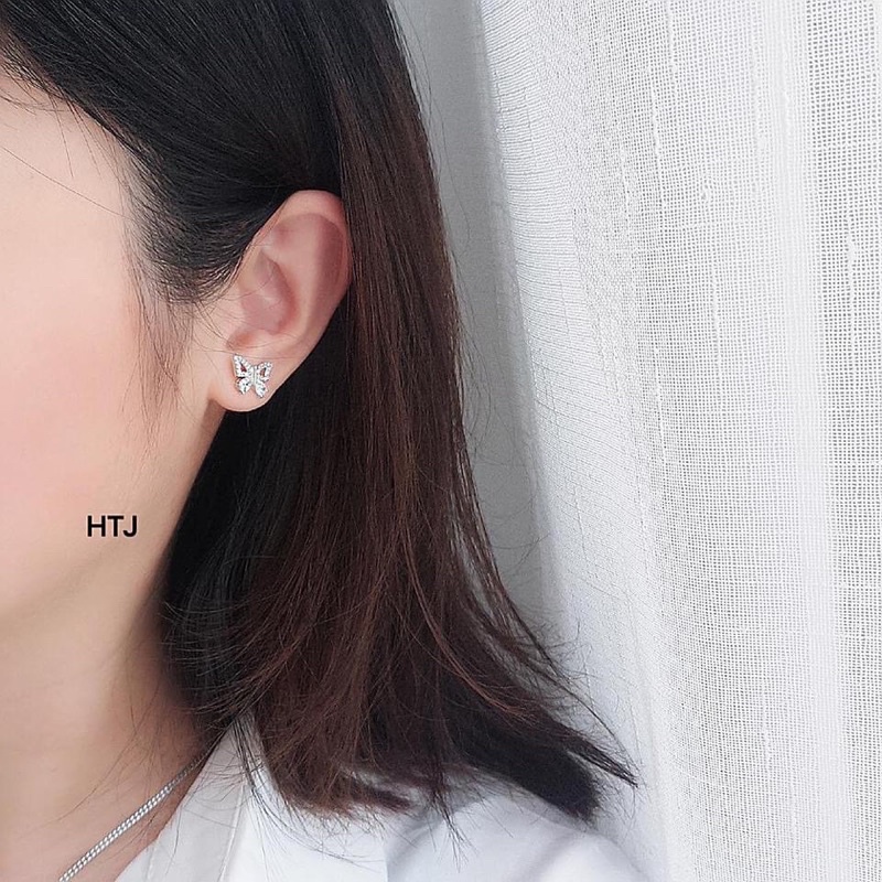 Bông tai nữ bạc ta THJ- Bông tai hồ điệp đính đá new dáng đẹp