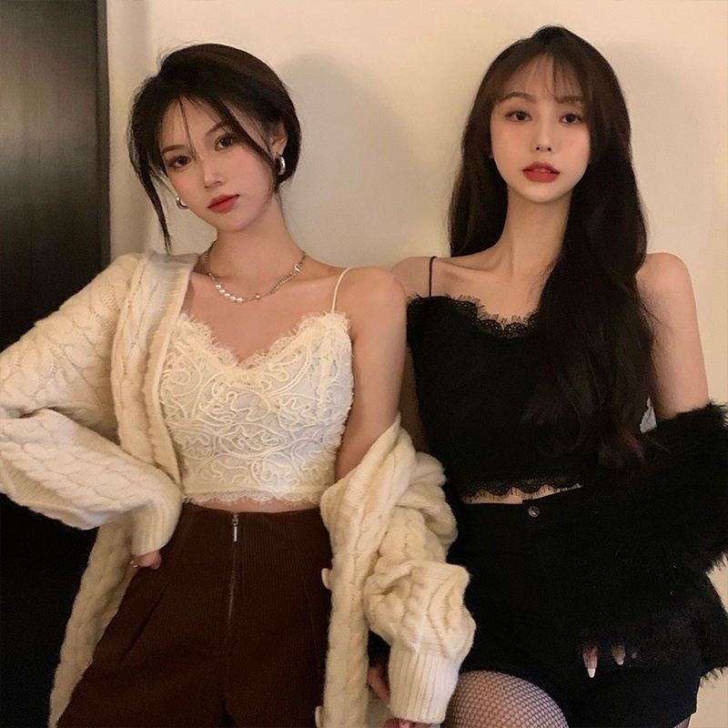 Áo Hai Dây Phối Ren Màu Trắng Thời Trang Mùa Hè Cho Nữ