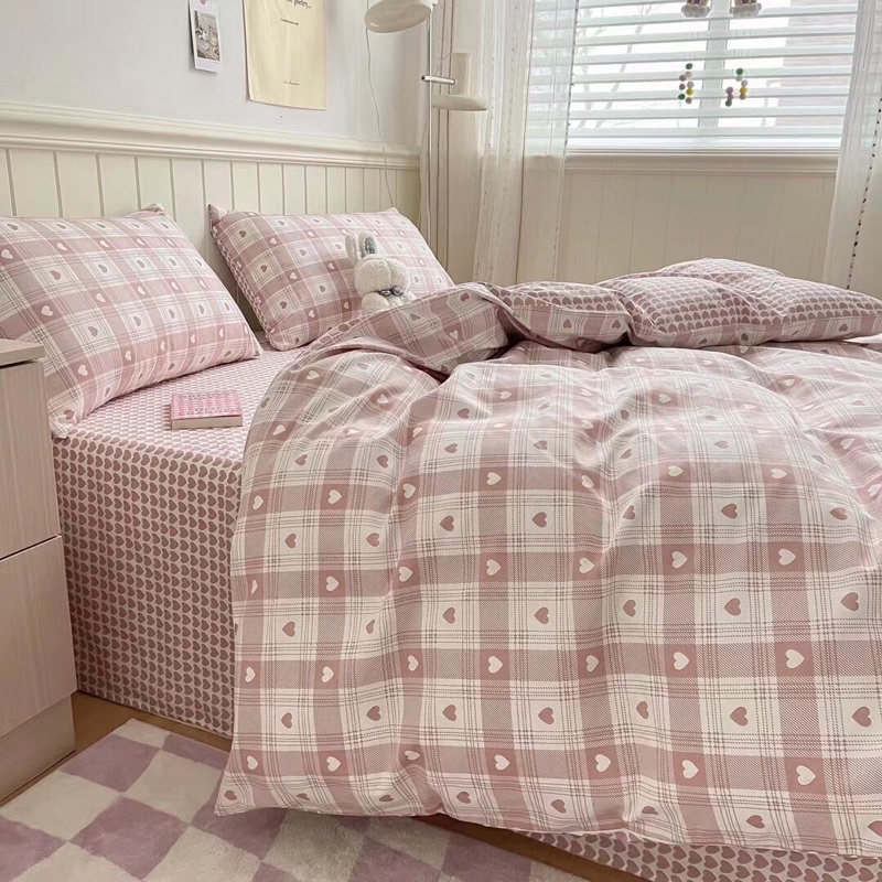 Ga gối cotton living, chăn ga gối cotton hàng nhập cao cấp 4 món vỏ chăn ga và vỏ gối mềm mịn