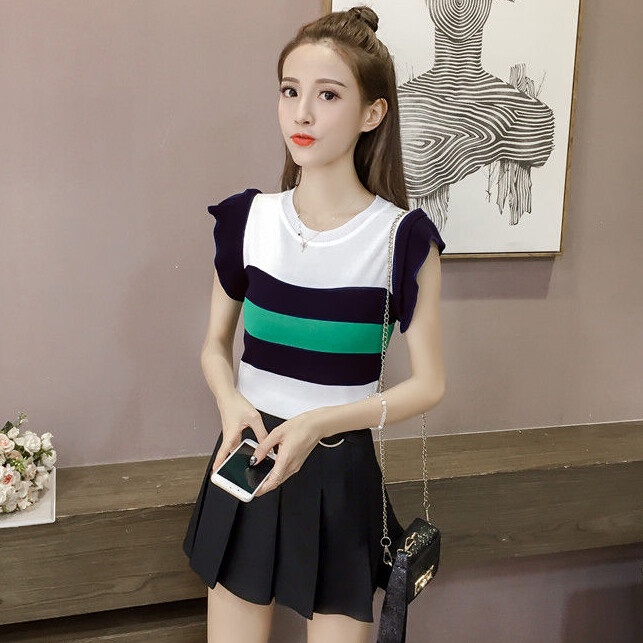 Áo Dệt Kim Cổ Tròn Dáng Ôm Thời Trang Hàn Quốc Cho Nữ