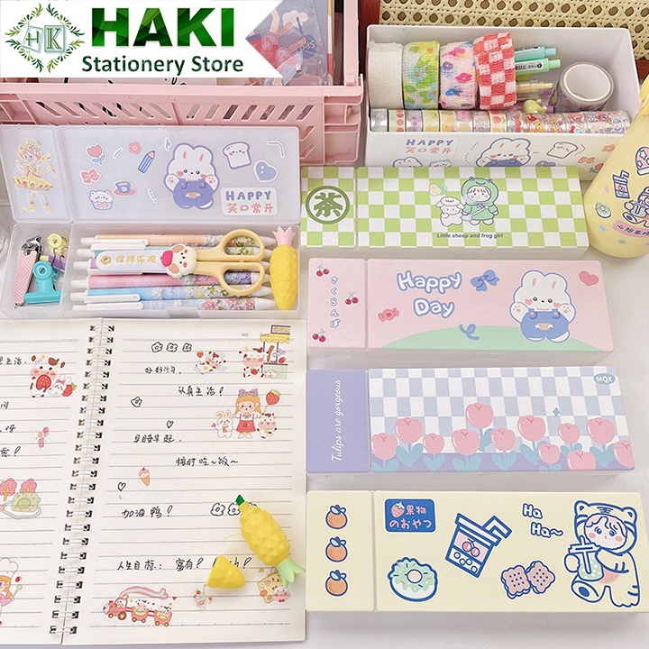 Hộp bút cute nhiều ngăn để bàn HAKI, hộp đựng bút nhựa đa năng cho học sinh giá rẻ dụng cụ văn phòng phẩm OB07