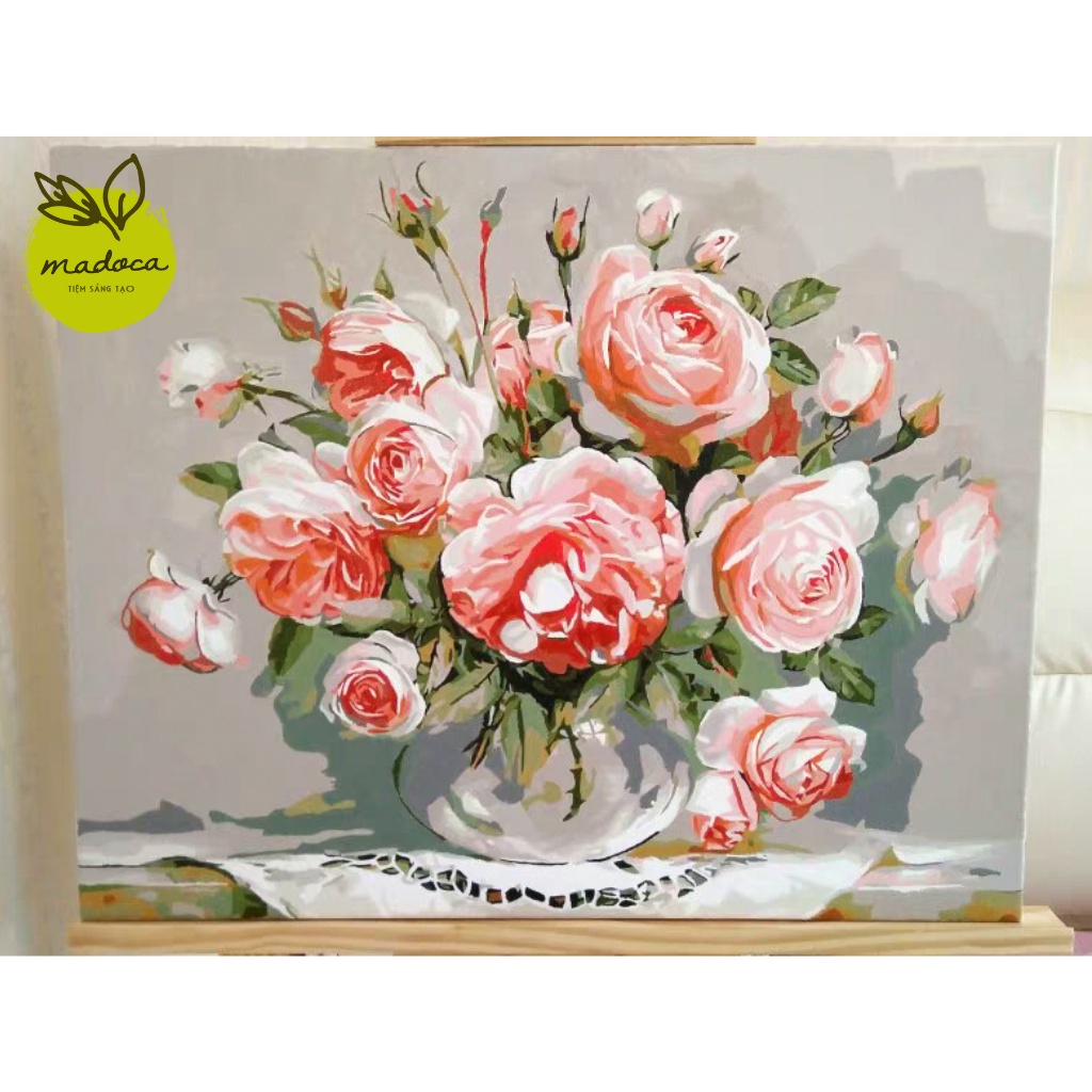 Tranh tô màu số hóa Madoca có khung 40x50cm Hoa hồng T04