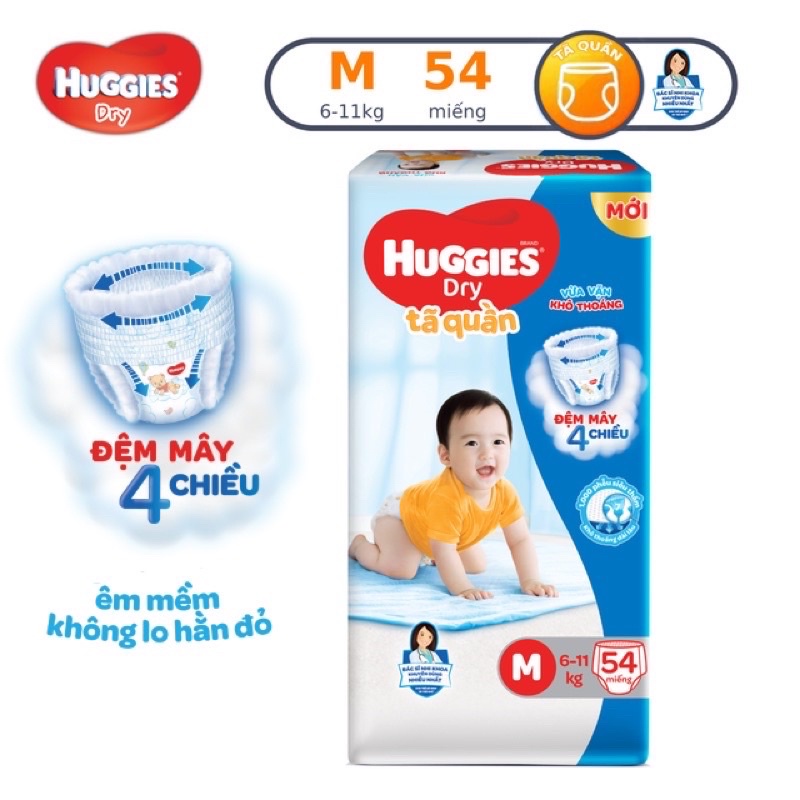Tã quần huggies M54/L48/XL42/XXL38 ( mua 2 gói tặng 1 Ly)
