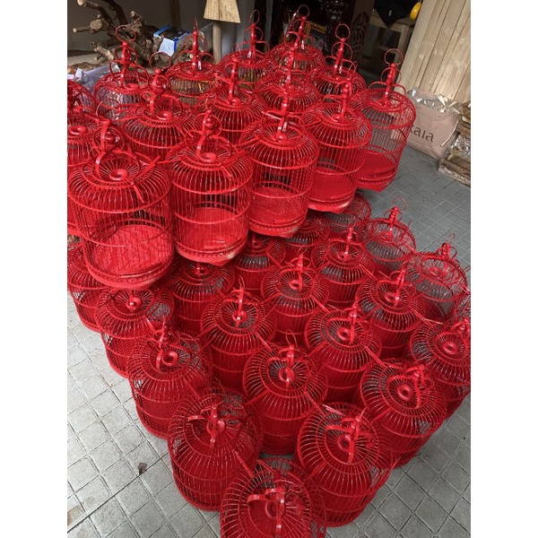 Lồng chim màu đỏ trang trí tết kích thước D23 x R23 x C45CM
