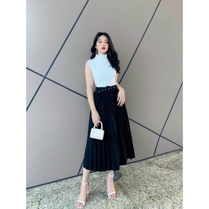 Chân váy nữ dập li kèm thắt lưng | BigBuy360 - bigbuy360.vn